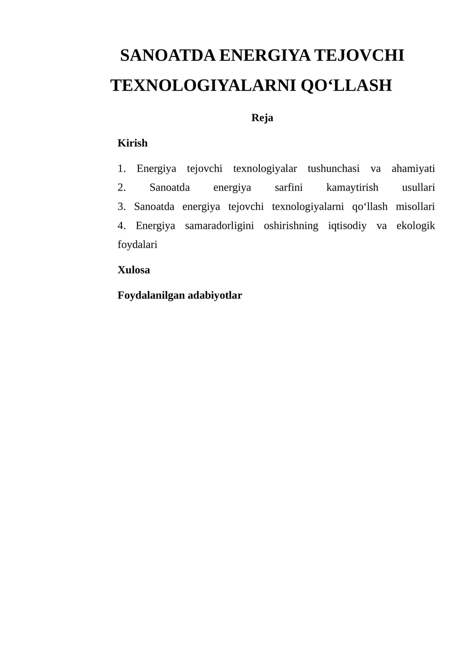 SANOATDA ENERGIYA TEJOVCHI TEXNOLOGIYALARNI QO‘LLASH