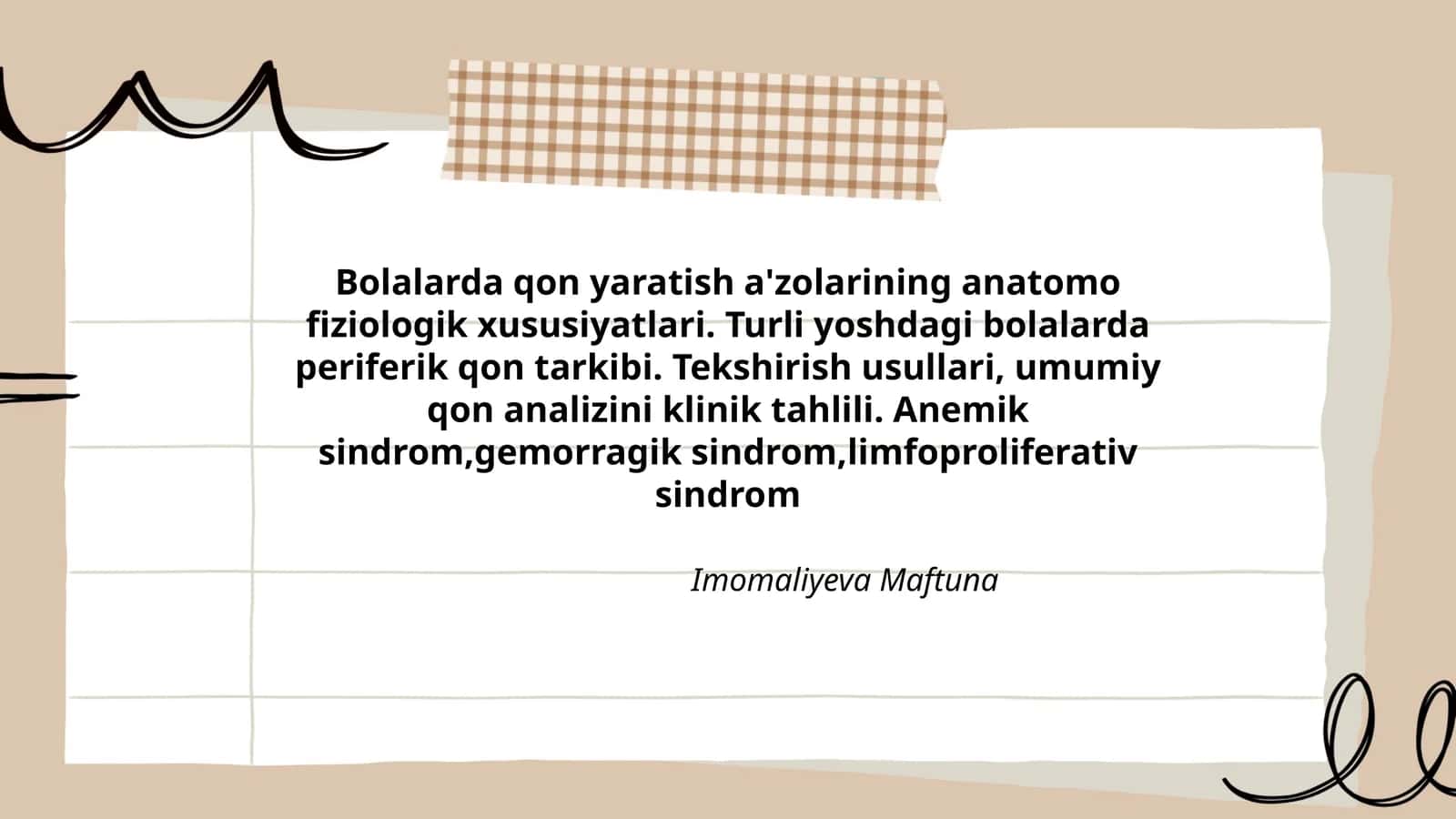 Bolalarda Qon Yaratish A'zolarining Anatomo Fiziologik Xususiyatlari
