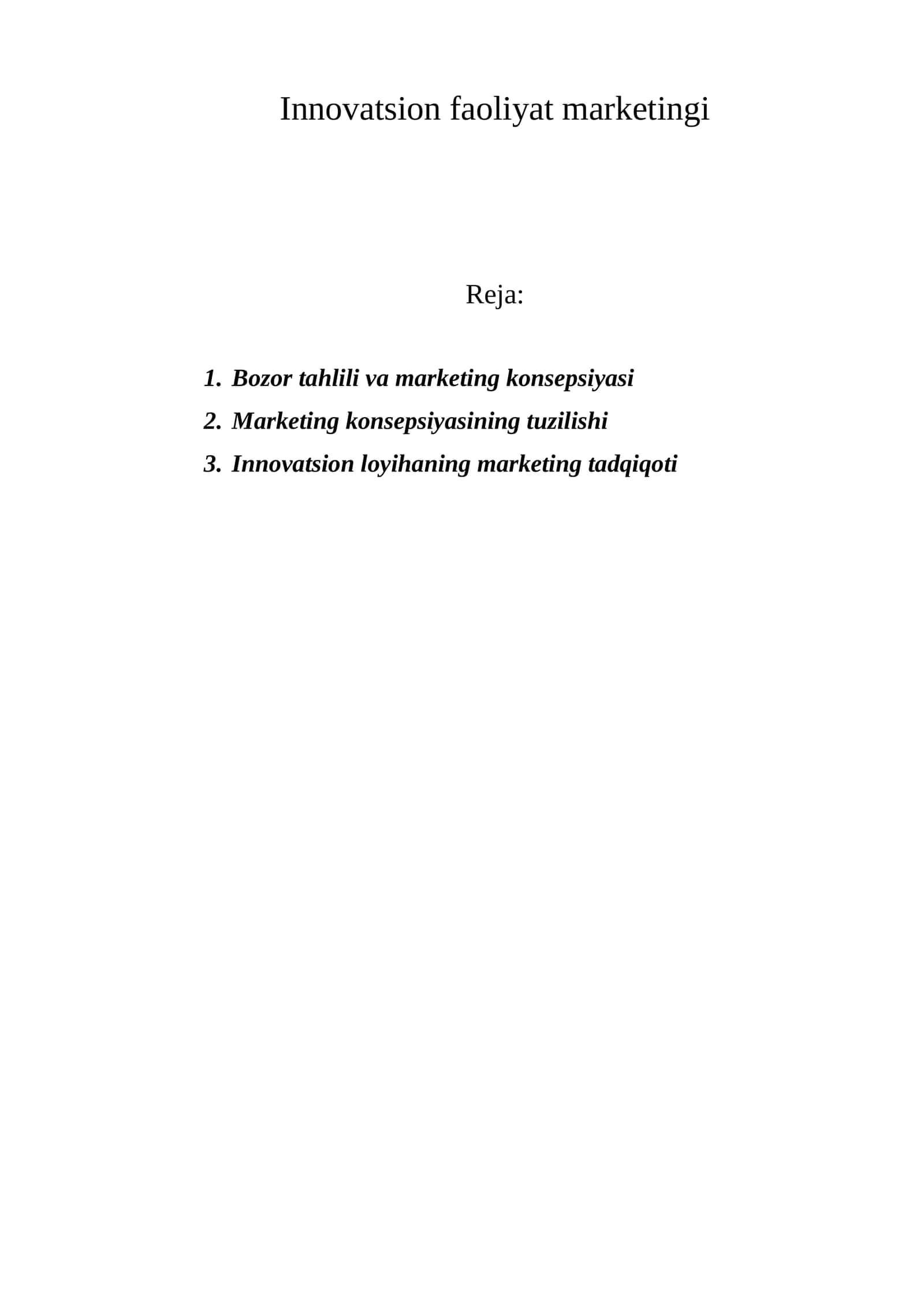 Innovatsion faoliyat marketingi