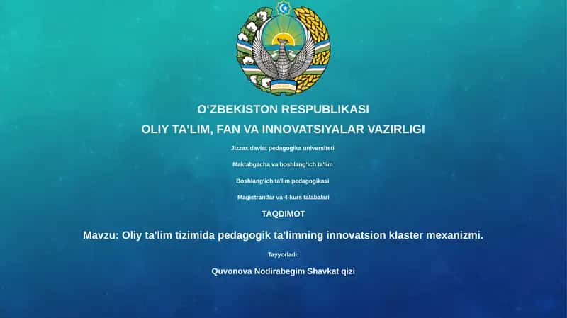 Oliy ta'lim tizimida pedagogik ta'limning innovatsion klaster mexanizmi