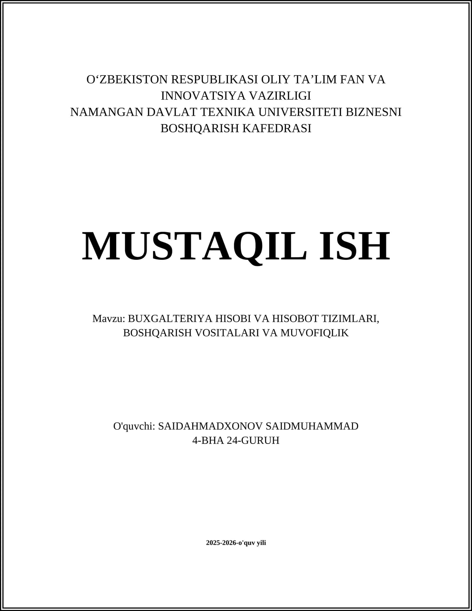 Buxgalteriya hisobi va hisobotning nazariy asoslari