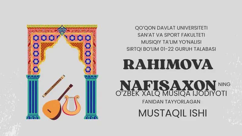 o`zbek xalq musiqa ijodi fanidan tayyorlangan taqdimot