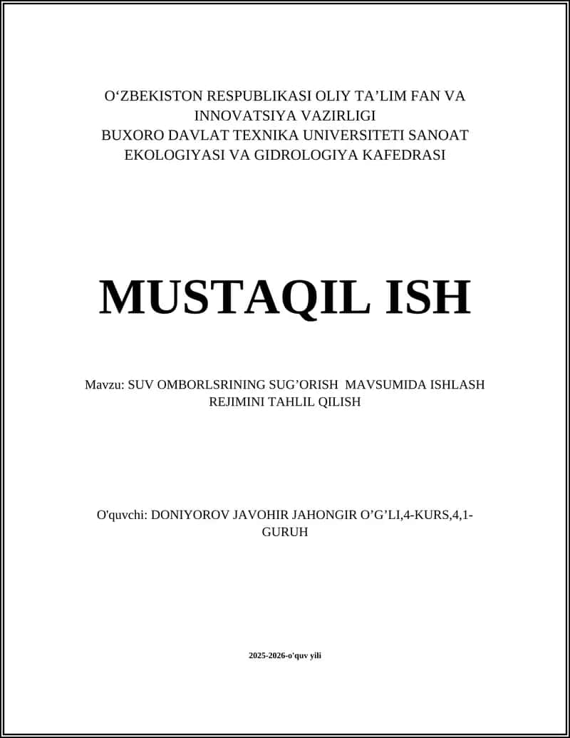 Sug‘orish mavsumida suv omborlarining suv balansini tahlil qilish