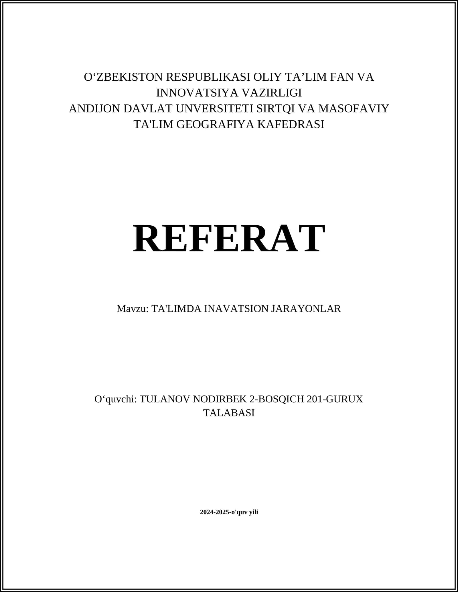 INAVATSION TA'LIM METODLARI