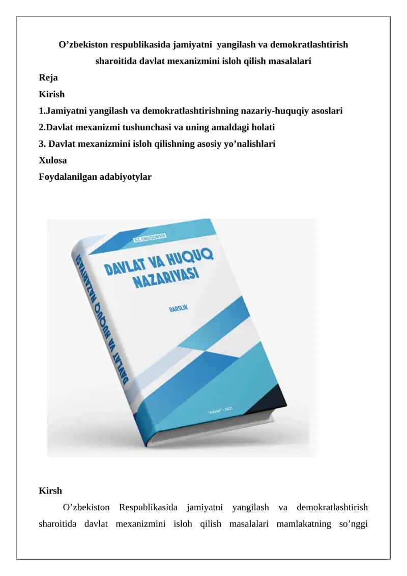 O’zbekiston Respublikasini yanada rivojlantirish bo’yicha Harakatlar strategiyasi