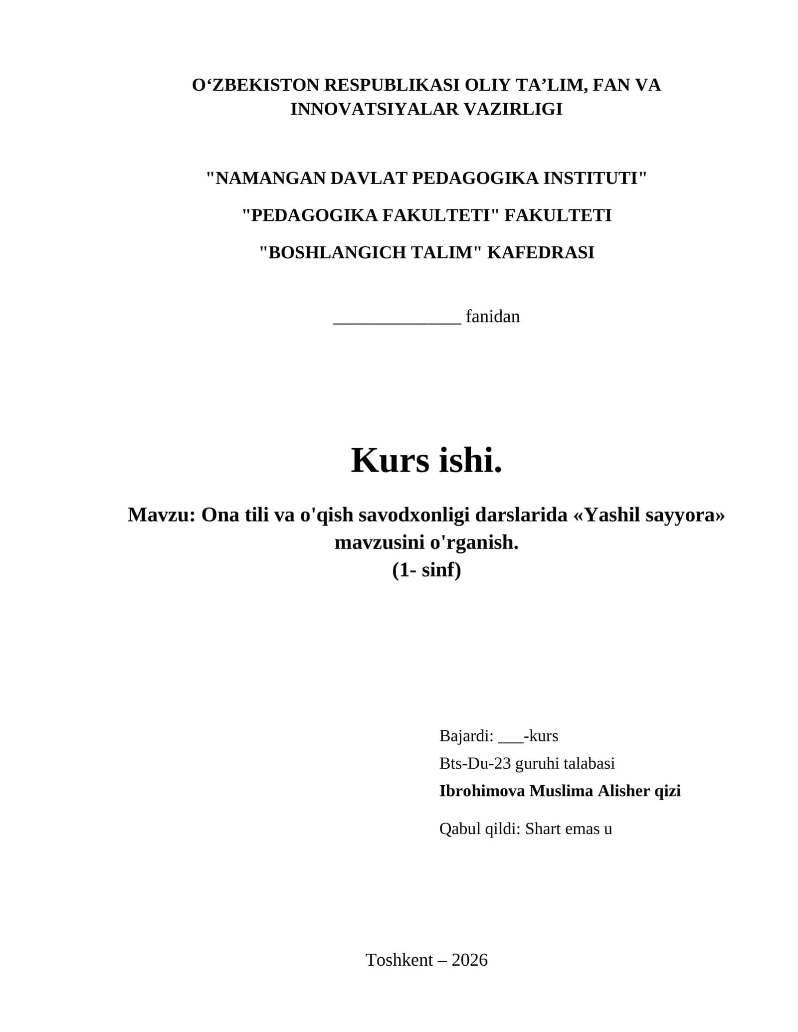 Ona tili va o'qish savodxonligi darslarida «Yashil sayyora» mavzusini o'rganish.