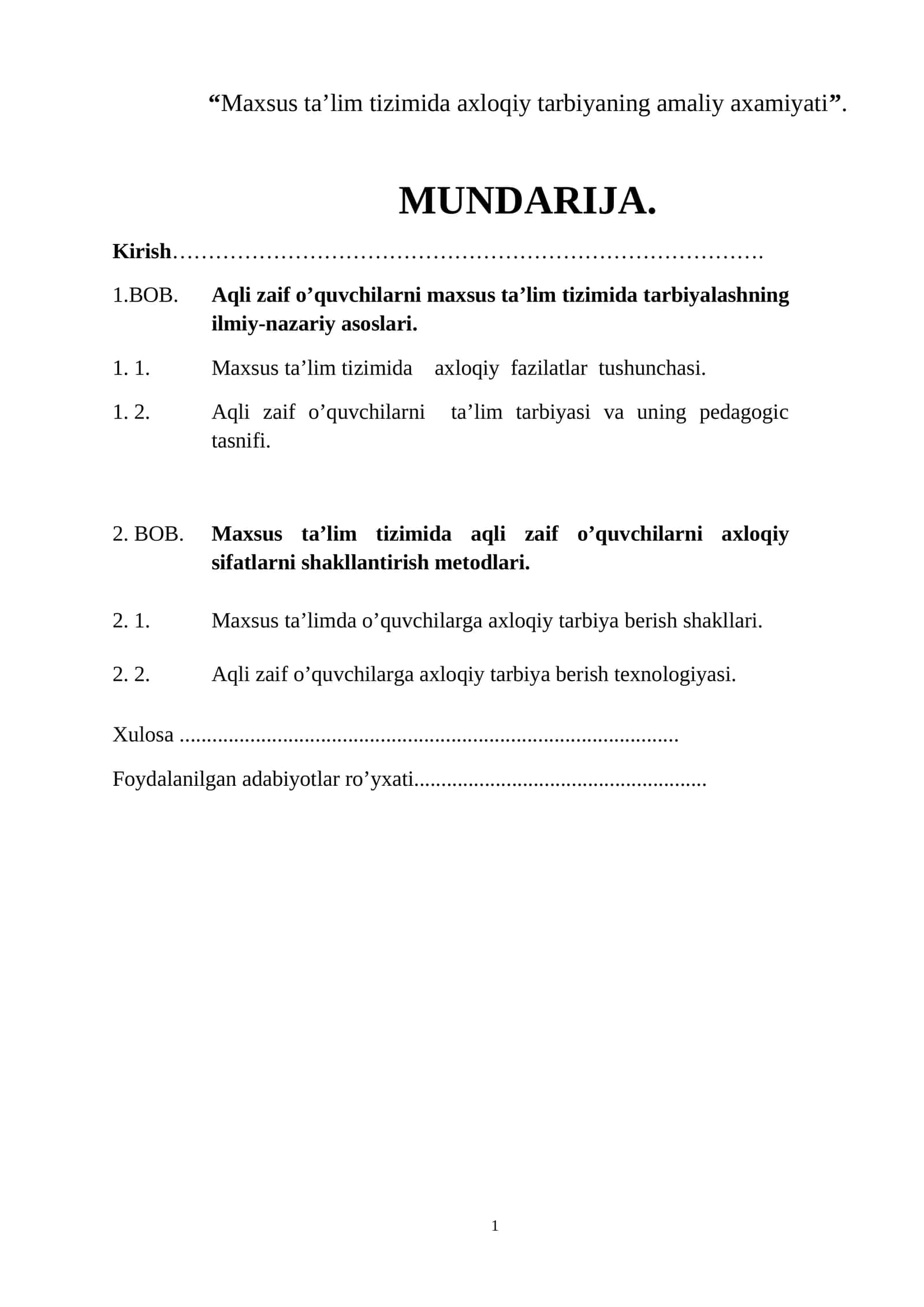 Maxsus ta’lim tizimida axloqiy tarbiyaning amaliy axamiyati