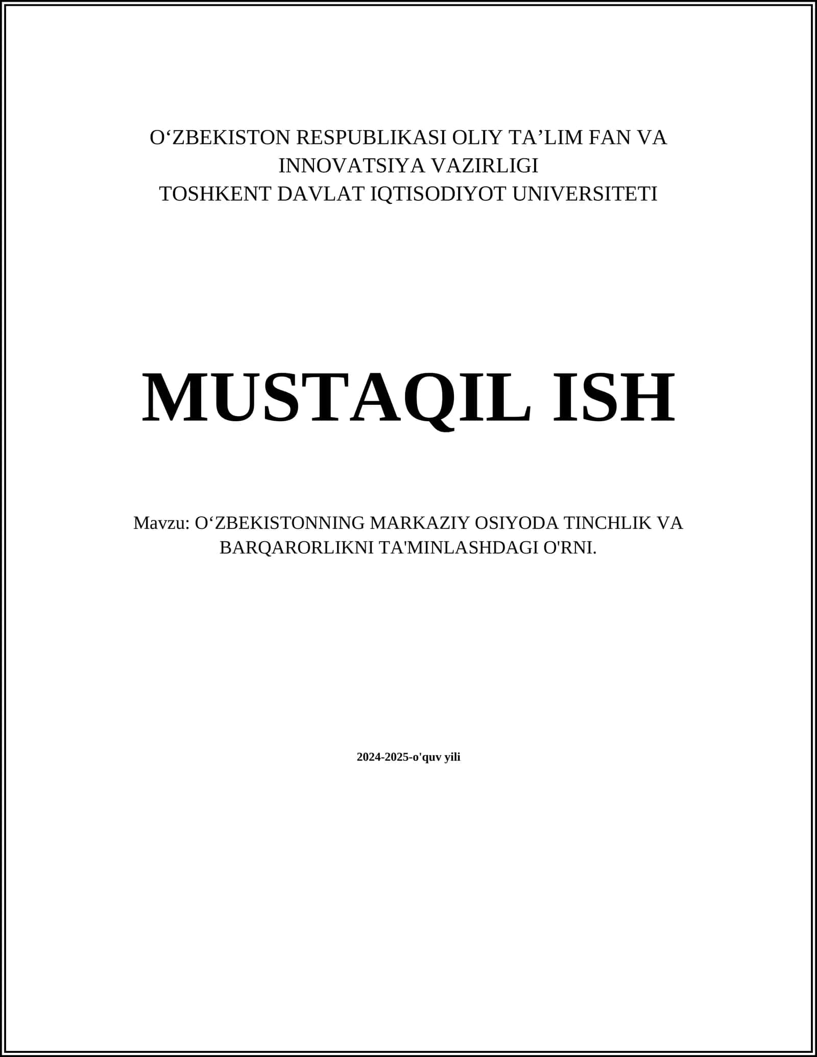 O'zbekistonning Markaziy Osiyoda Tinchlik va Barqarorlikni Ta'minlashdagi O'rni