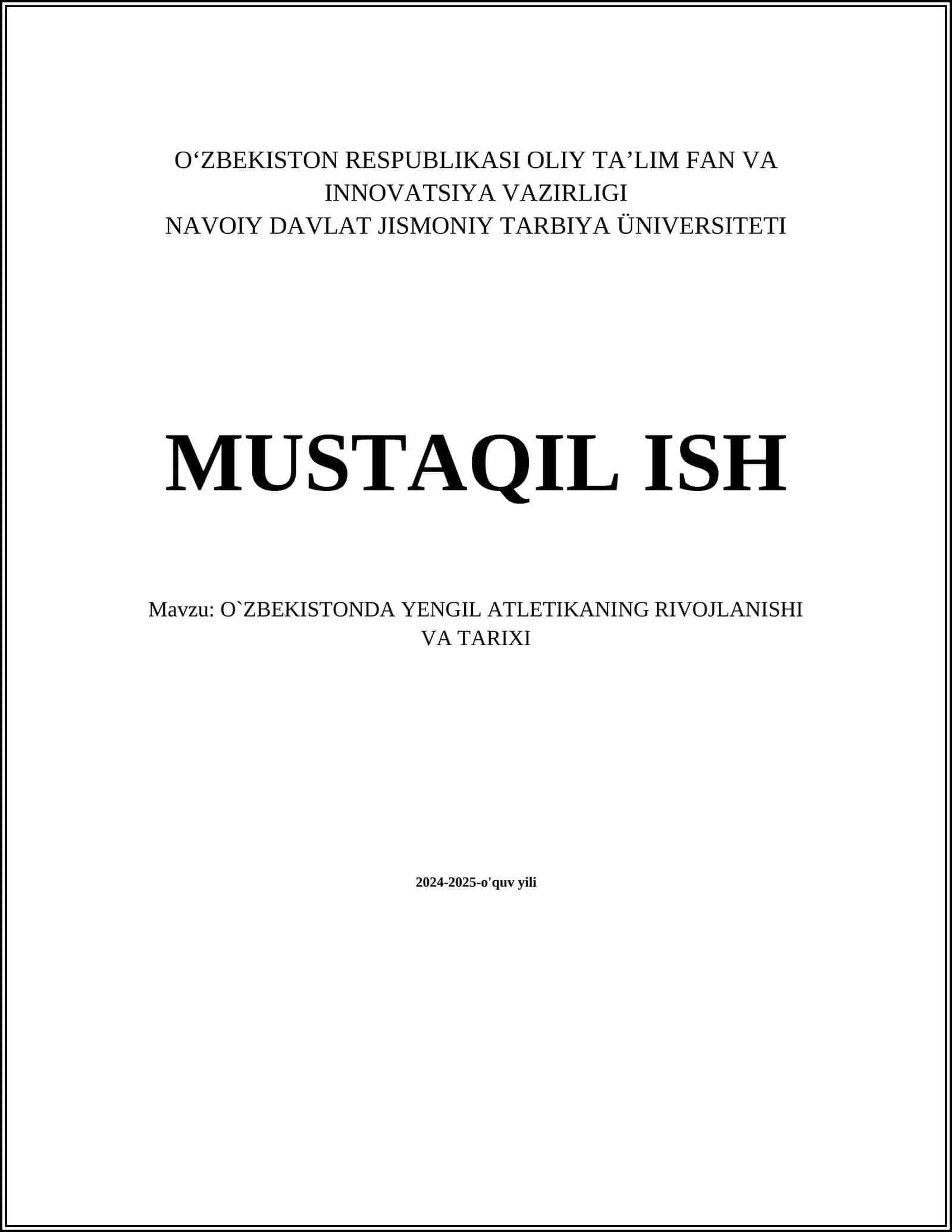 O`ZBEKISTONDA YENGIL ATLETIKANING RIVOJLANISHI VA TARIXI