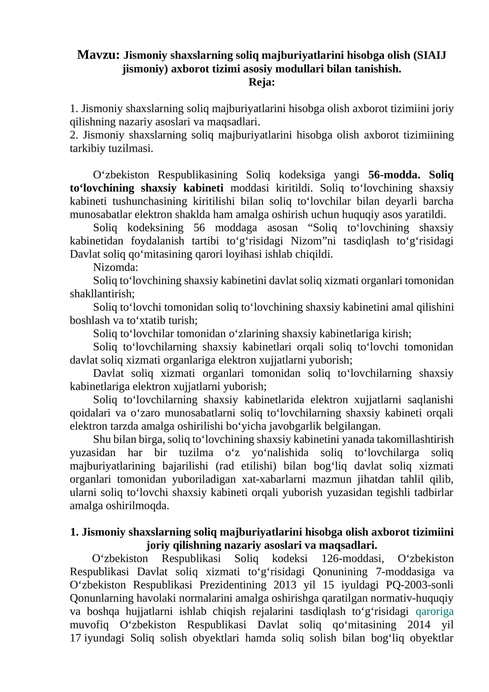 Jismoniy shaxslarning soliq majburiyatlarini hisobga olish