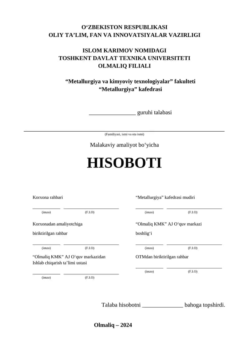 Kurs ishi "AGMK" AJ haqida umumiy malumot