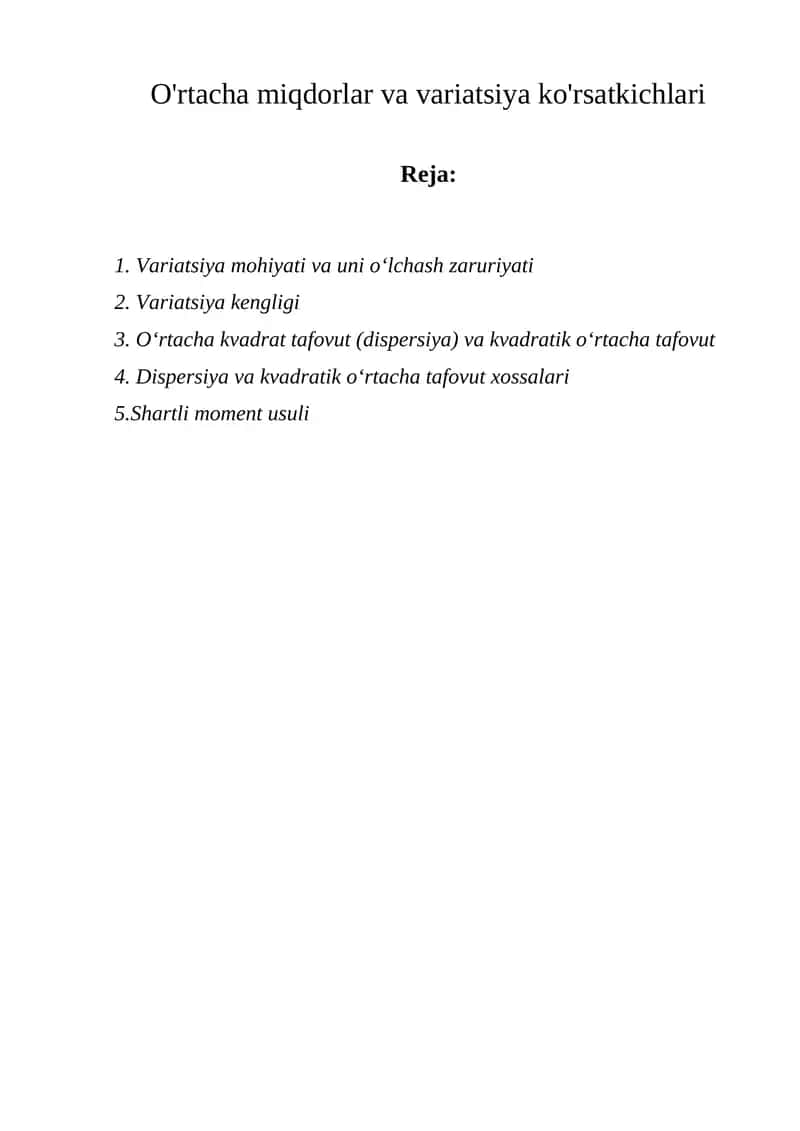 O'rtacha miqdorlar va variatsiya ko'rsatkichlari