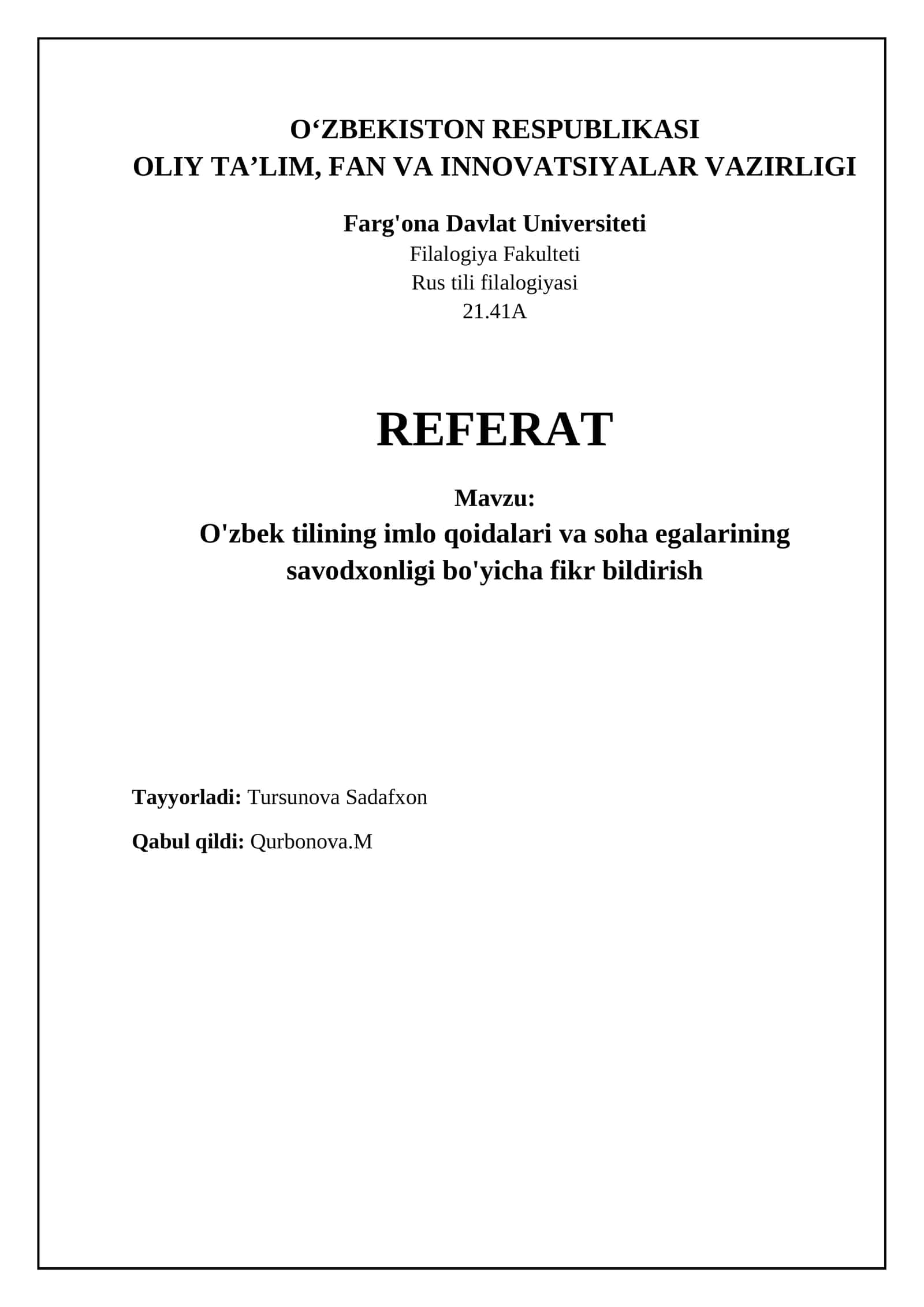 O'zbek tilining imlo qoidalari va soha egalarining savodxonligi bo'yicha fikr bildirish