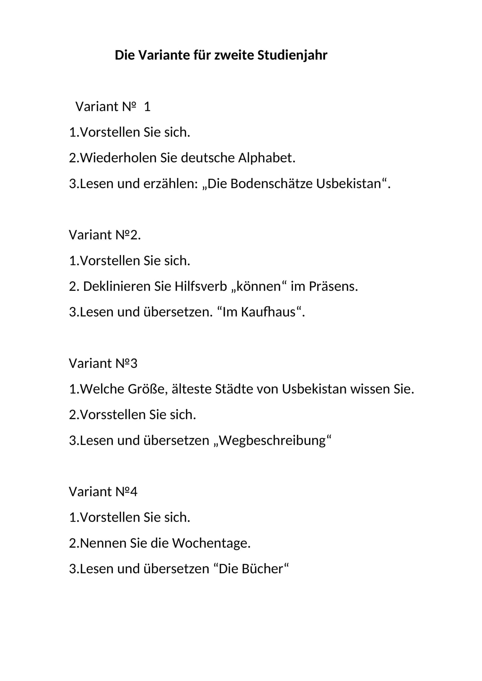 Die Variante für zweite Studienjahr