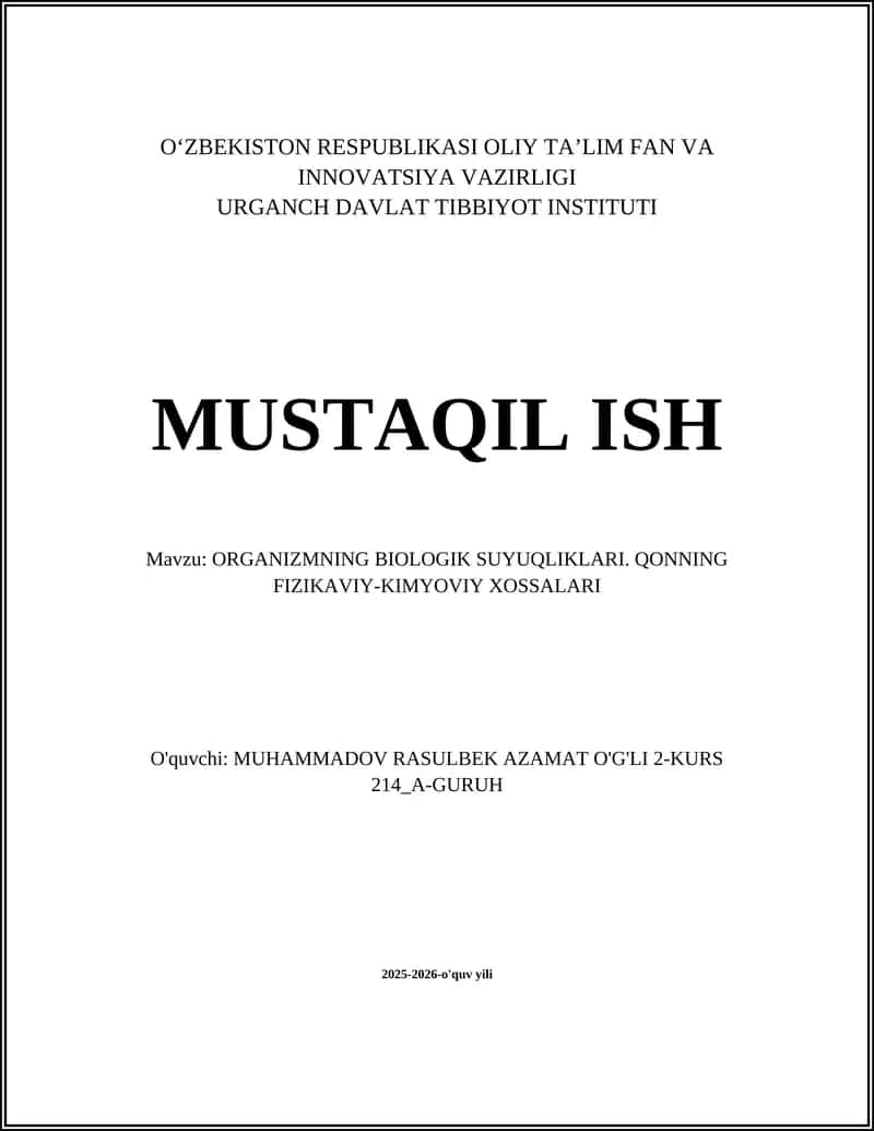 ORGANIZMNING BIOLOGIK SUYUQLIKLARI