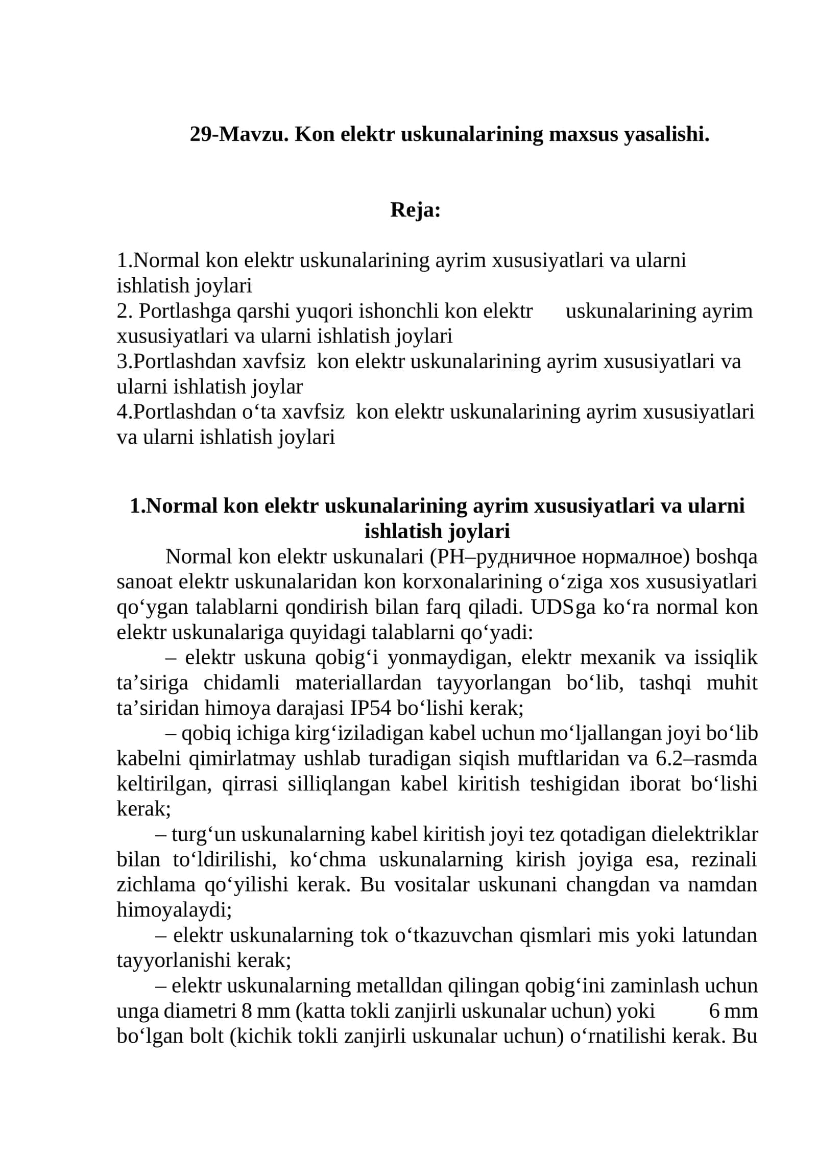 Kon elektr uskunalarining maxsus yasalishi