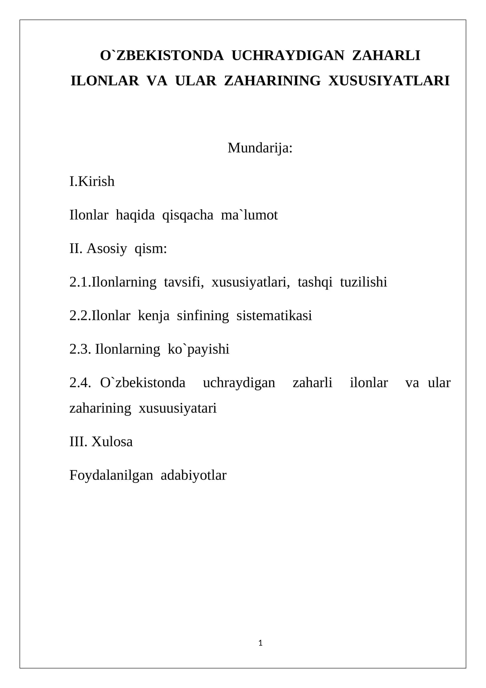 Zaharli Ilonlar va Ularning Xususiyatlari
