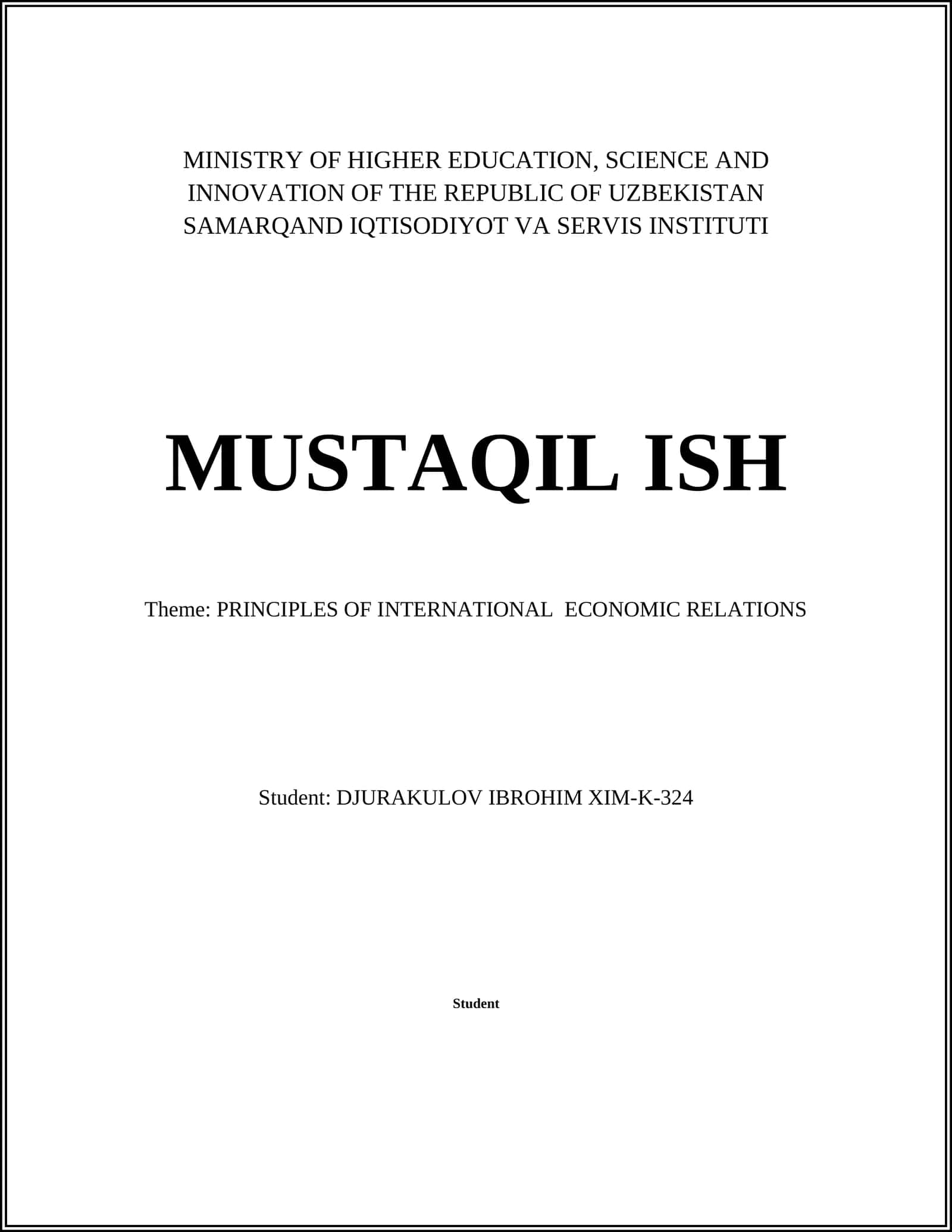 PRINCIPLES OF INTERNATIONAL ECONOMIC RELATIONS