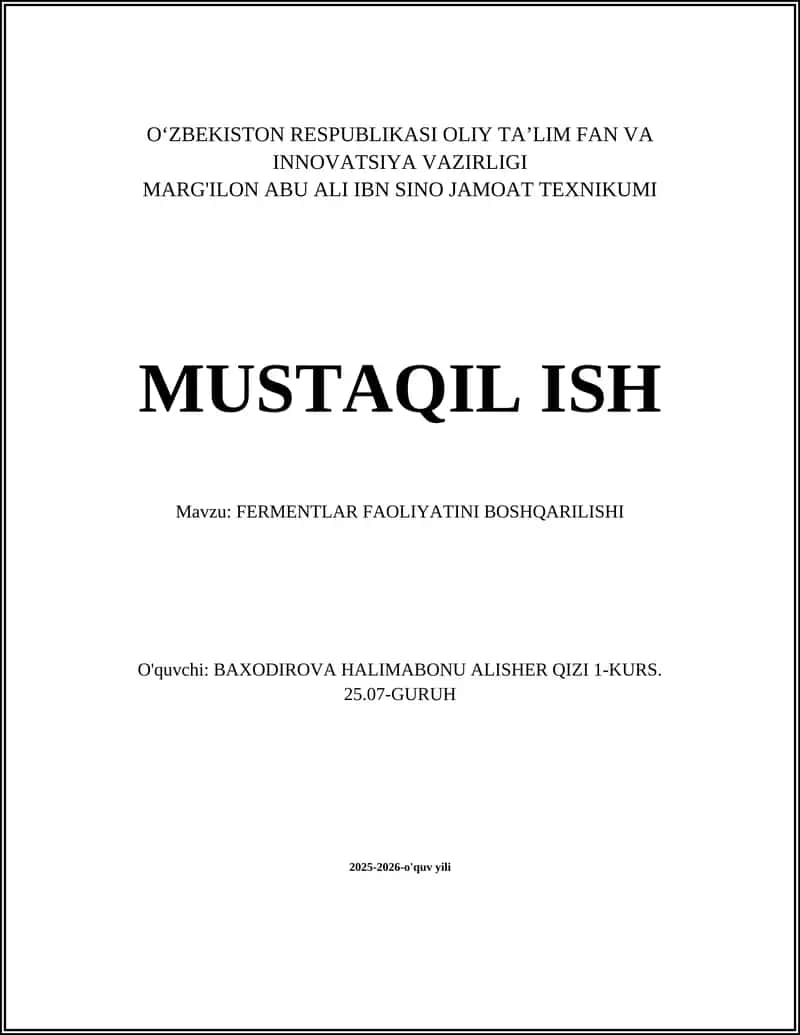 FERMENTLAR FAOLIYATINI BOSHQARILISHI
