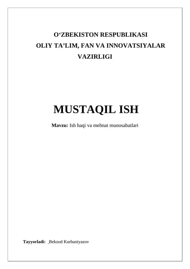 Ish haqi va mehnat munosabatlari