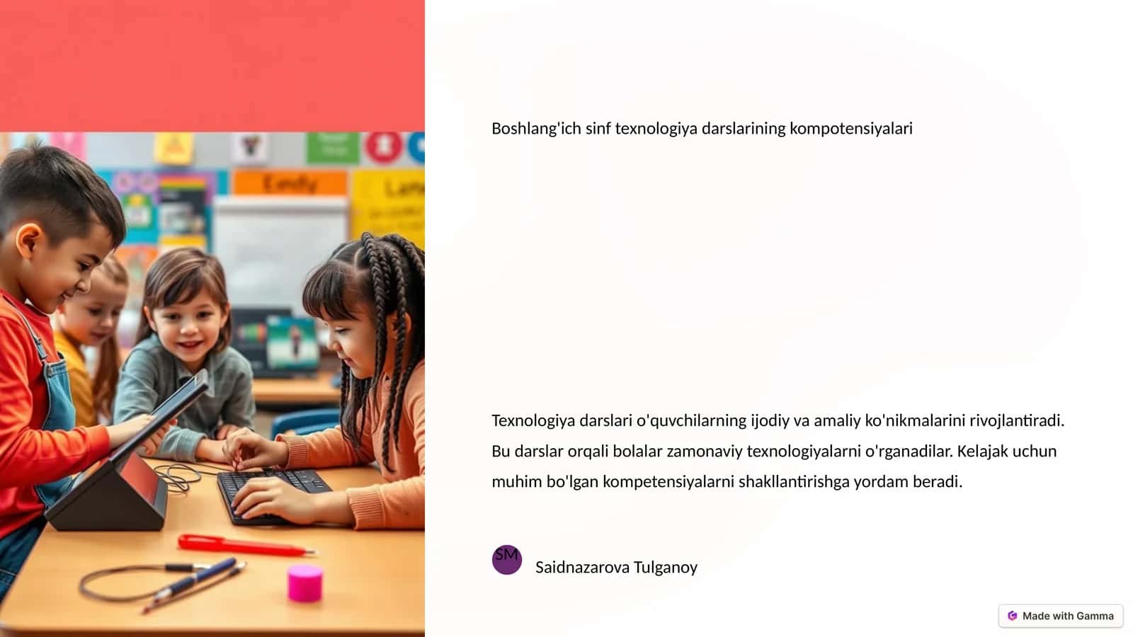 Boshlang'ich sinf texnologiya darslarining kompotensiyalari
