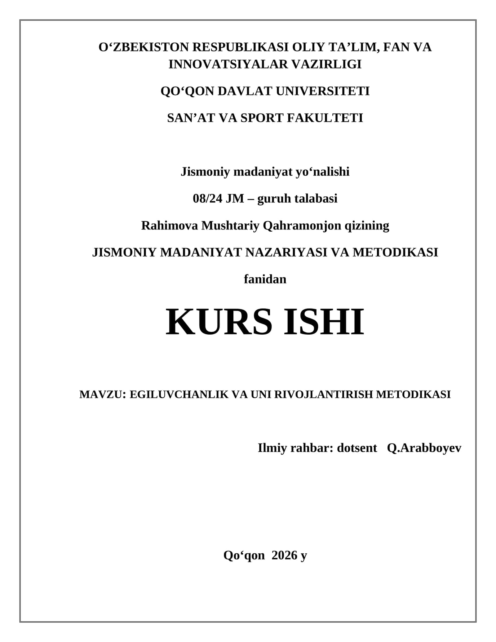 JISMONIY MADANIYAT NAZARIYASI VA METODIKASI