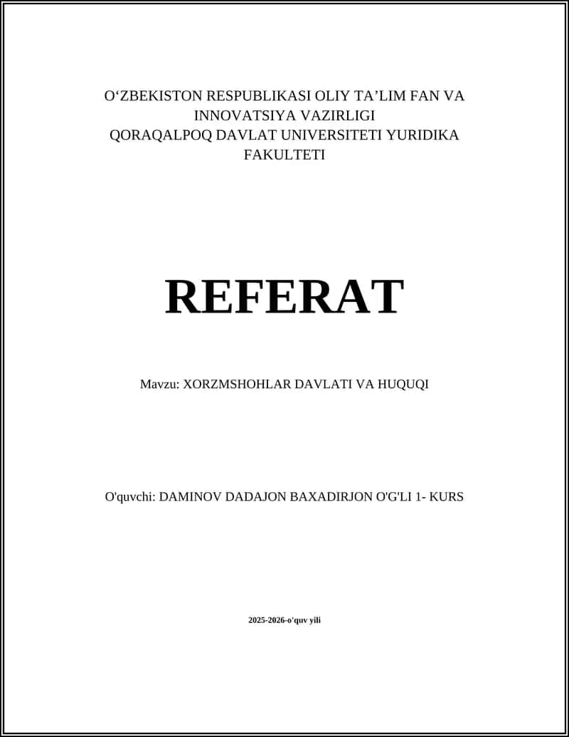 XORZMSHOHLAR DAVLATI VA HUQUQI