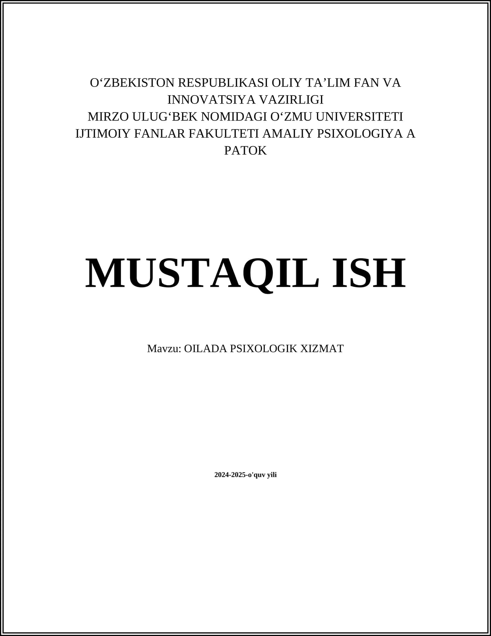 OILA PSIXOLOGIK MUVOZANATI