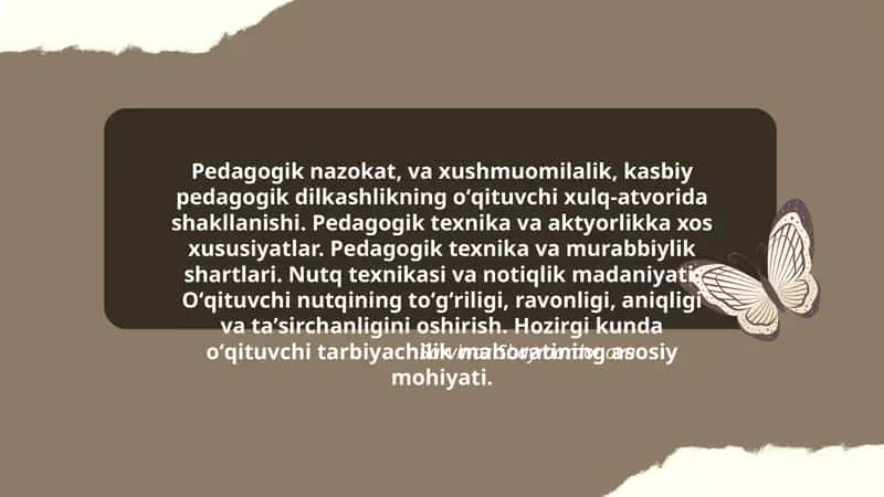 Pedagogik nazokat, va xushmuomilalik, kasbiy pedagogik dilkashlikning oʻqituvchi xulq-atvorida shakllanishi