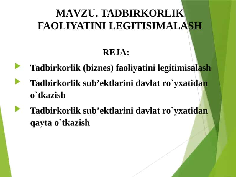 Tadbirkorlik faoliyatini legitimlash
