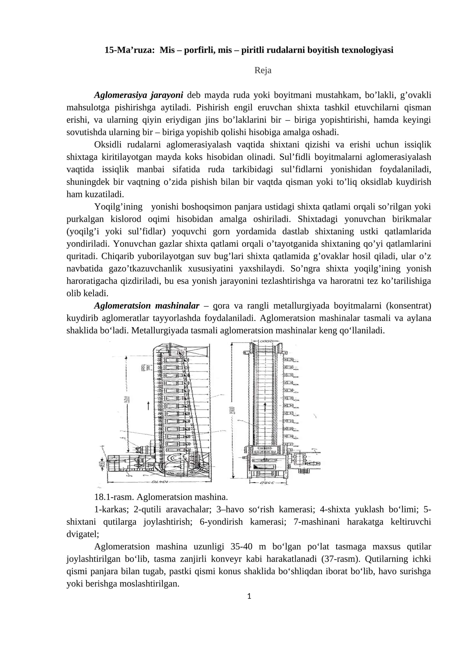 15-Ma’ruza: Mis – porfirli, mis – piritli rudalarni boyitish texnologiyasi