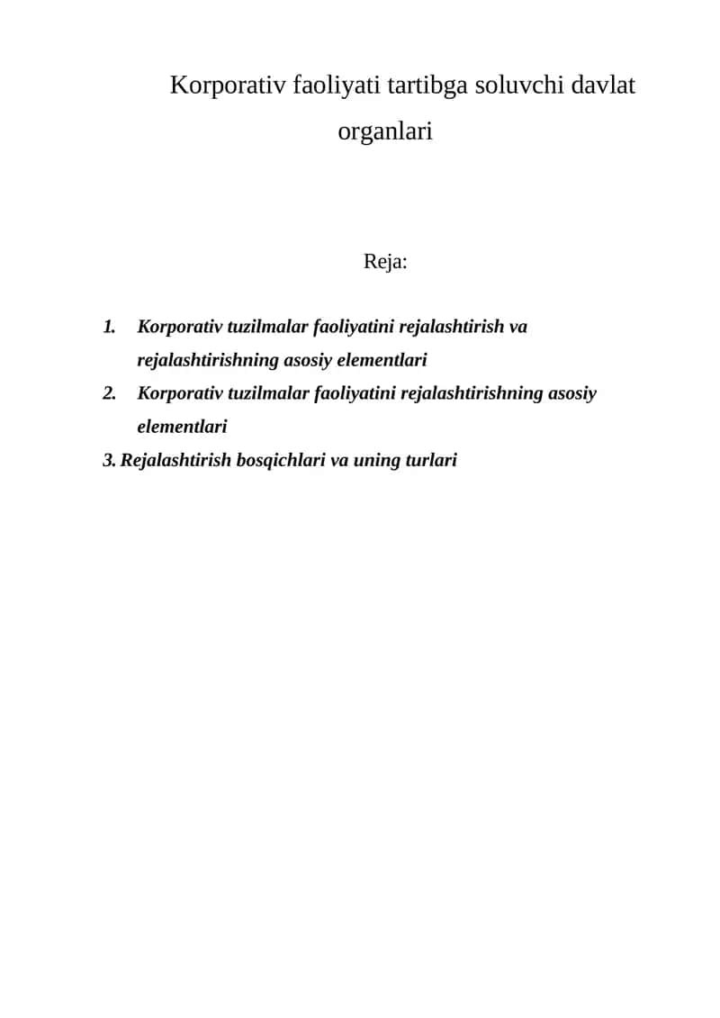 Korporativ faoliyati tartibga soluvchi davlat organlar