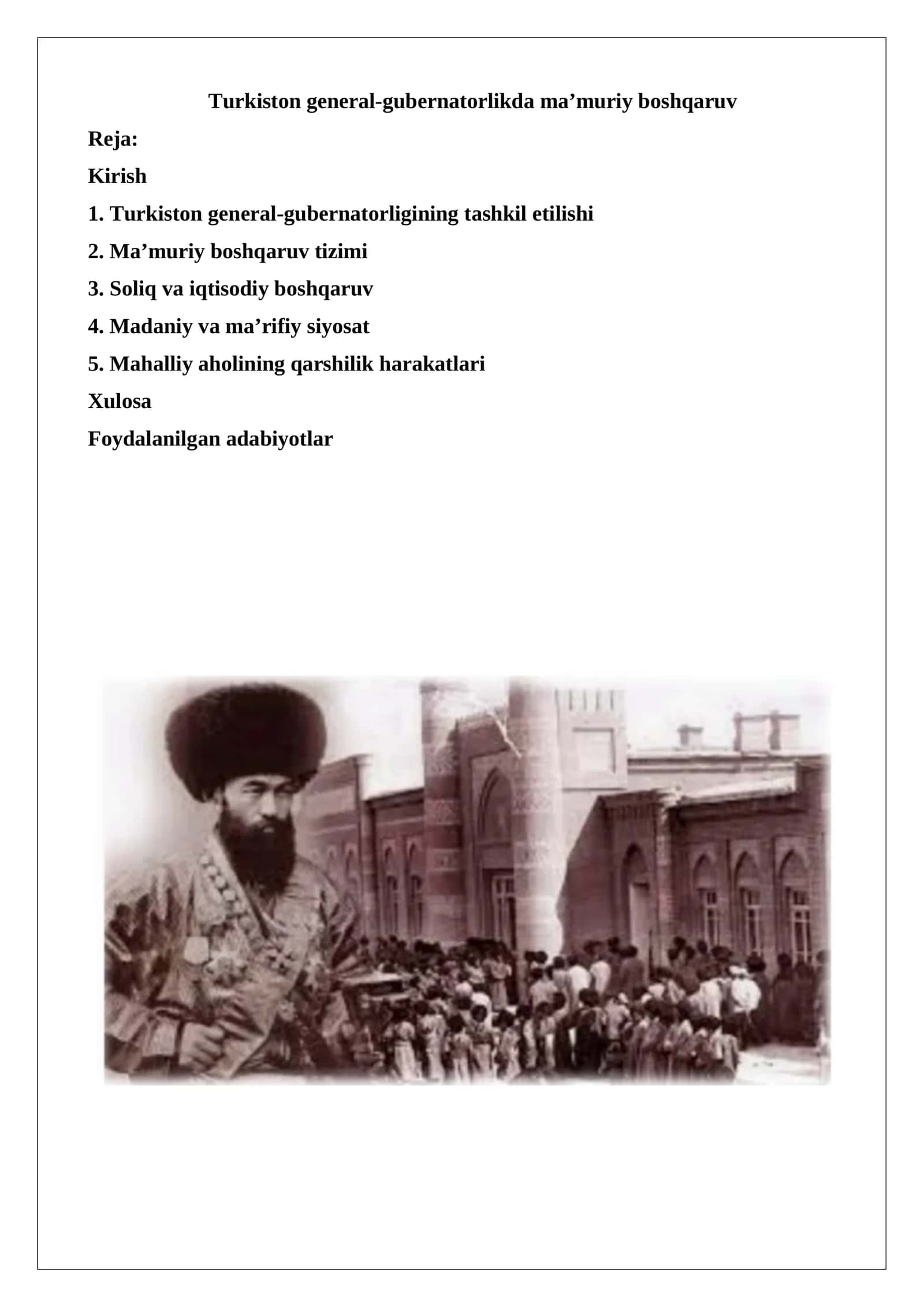 Turkiston general-gubernatorlikda ma’muriy boshqaruv