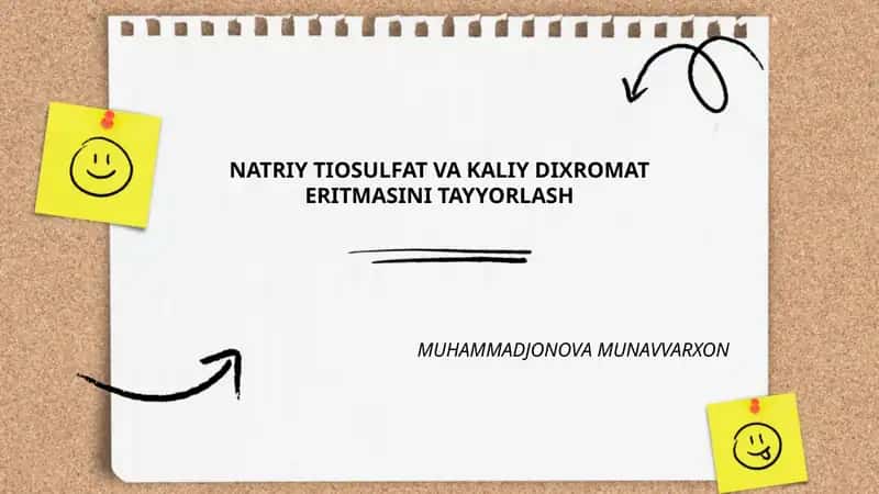 NATRIY TIOSULFAT VA KALIY DIXROMAT ERITMASINI TAYYORLASH