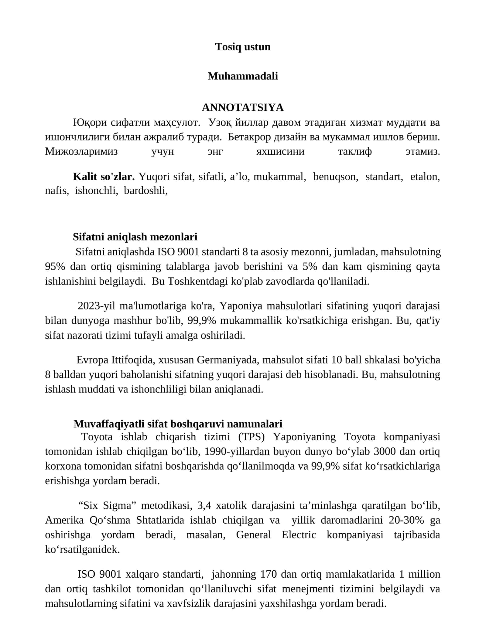 Tosiq ustun
