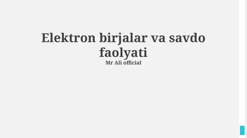 Elektron birjalar va savdo faolyati