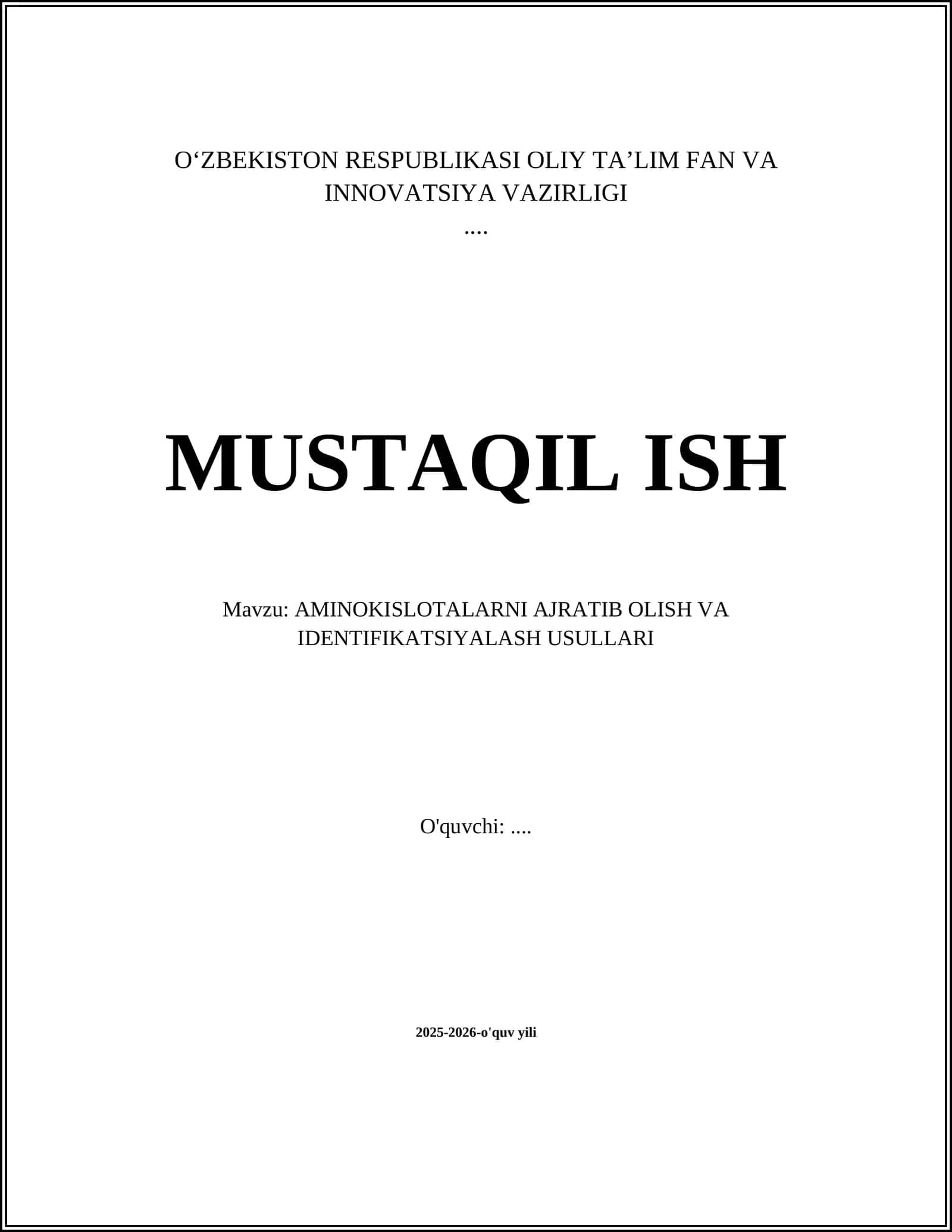 AMINOKISLOTALARNI AJRATIB OLISH VA IDENTIFIKATSIYALASH USULLARI