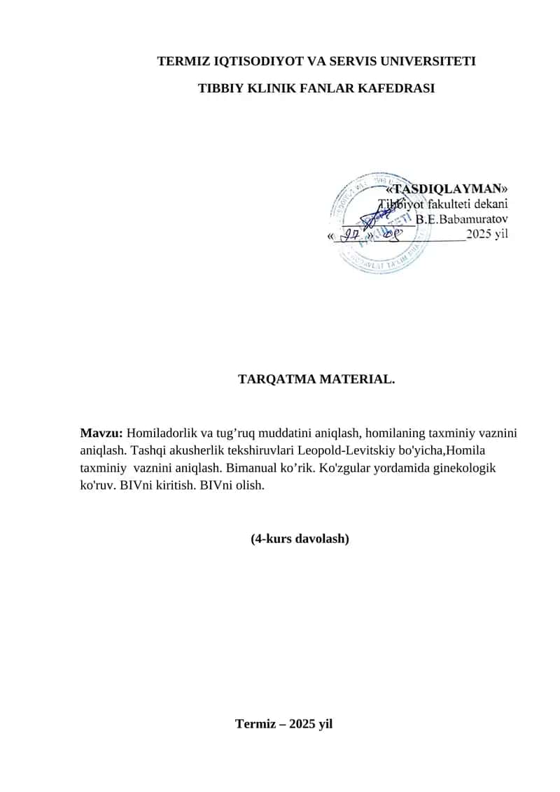 Homiladorlik va tug’ruq muddatini aniqlash