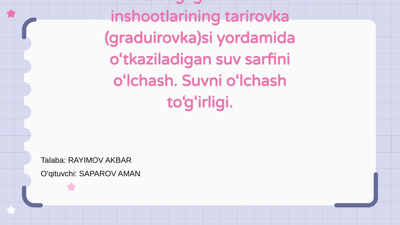 Kanaldagi gidrotexnika inshootlarining tarirovka
