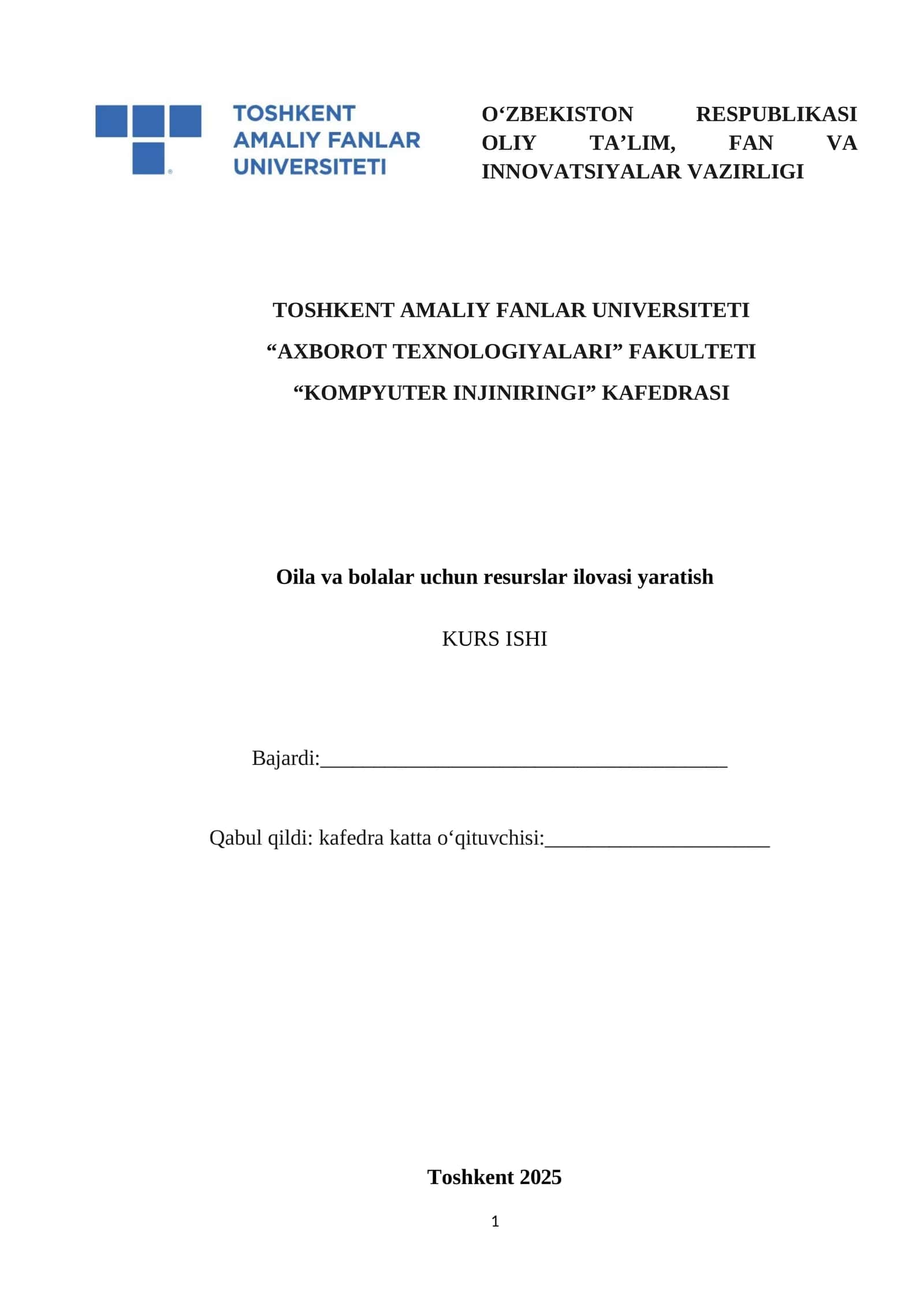 Oila va bolalar uchun resurslar ilovasi yaratish