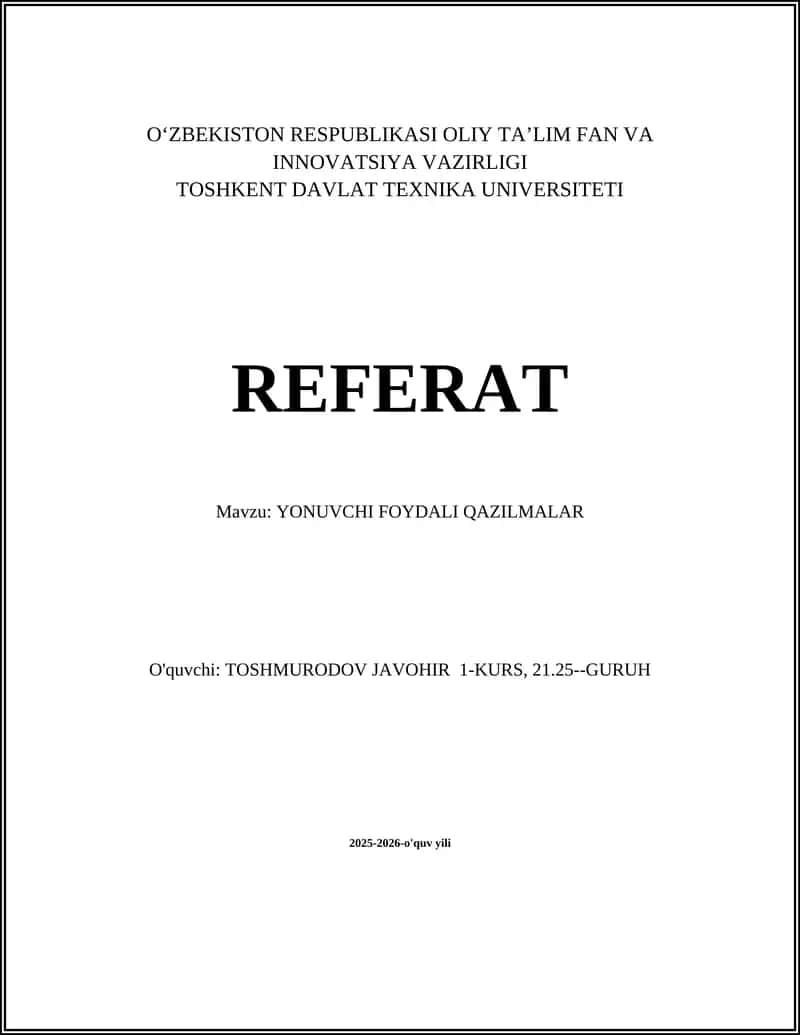 YONUVCHI FOYDALI QAZILMALAR