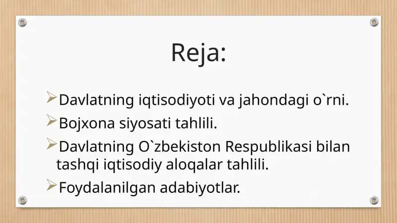 Davlatning iqtisodiyoti va jahondagi oʻrni