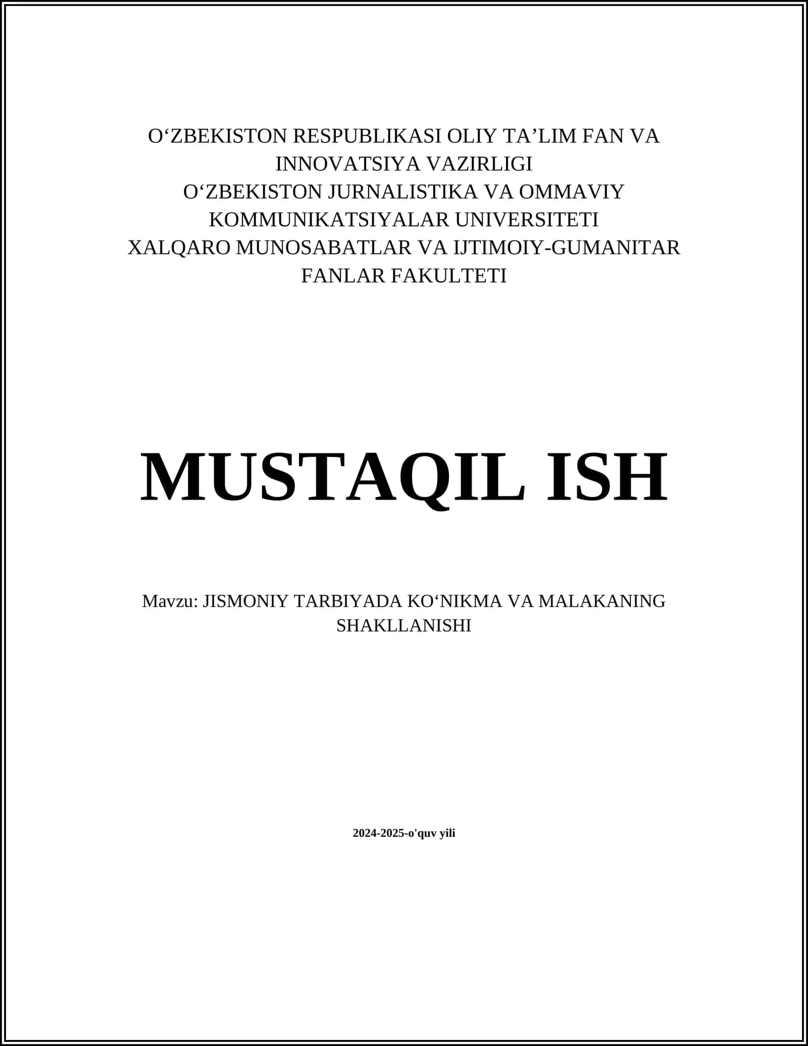 Jismoniy Tarbiya va Sog‘lom Turmush Tarzi