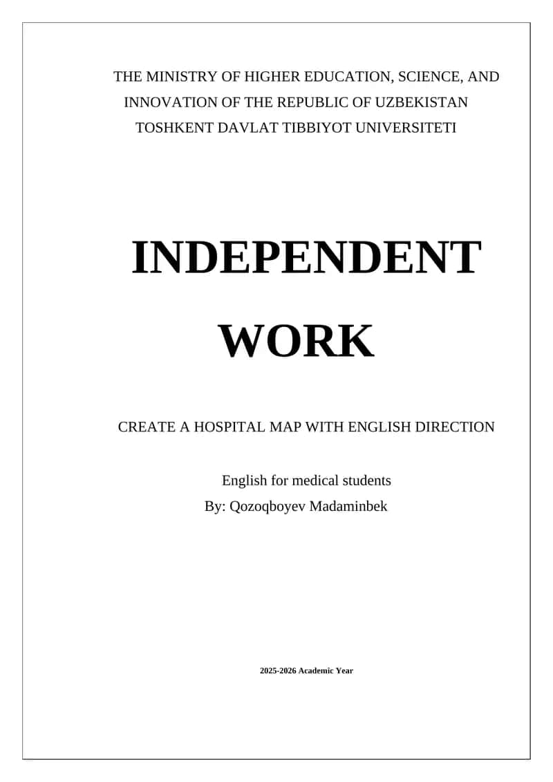Independent Work: Create a Hospital Map with English Direction