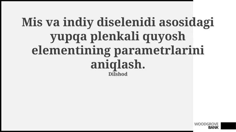 Indiy diselenidli yupqa parda quyosh batareyasi parametrlarini aniqlash
