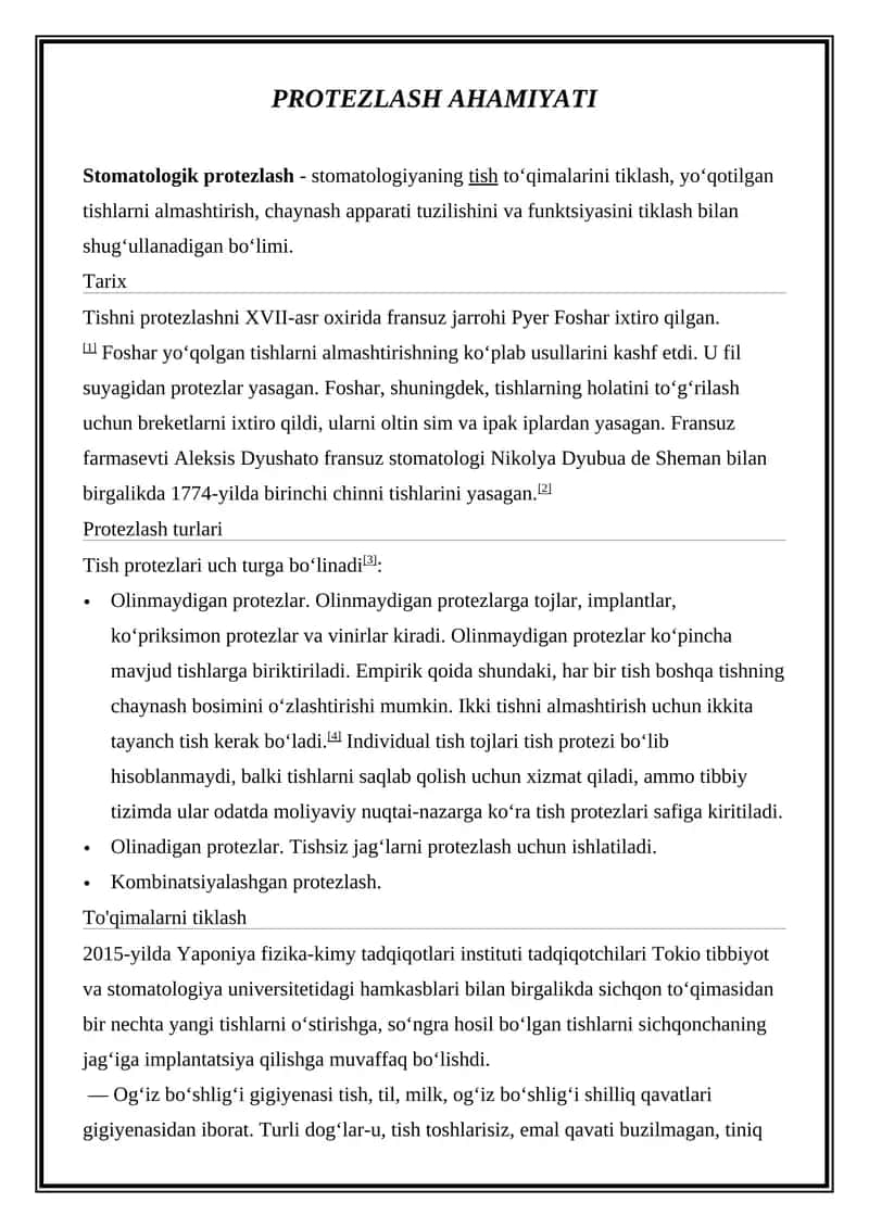 Protezlash Ahamiyati