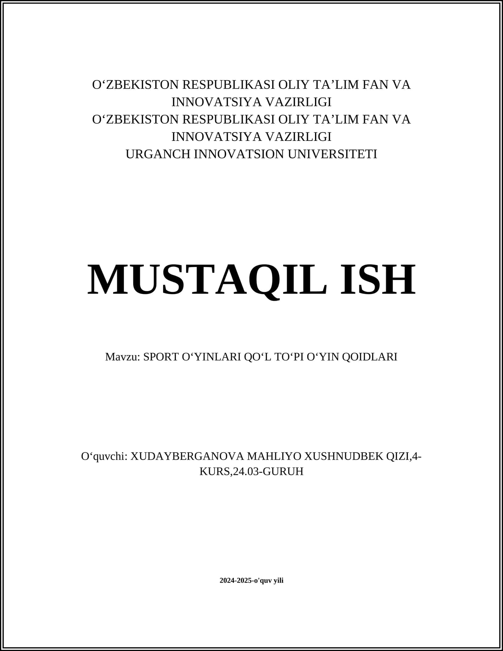 SPORT OʻYINLARI QOʻL TOʻPI OʻYIN QOIDLARI