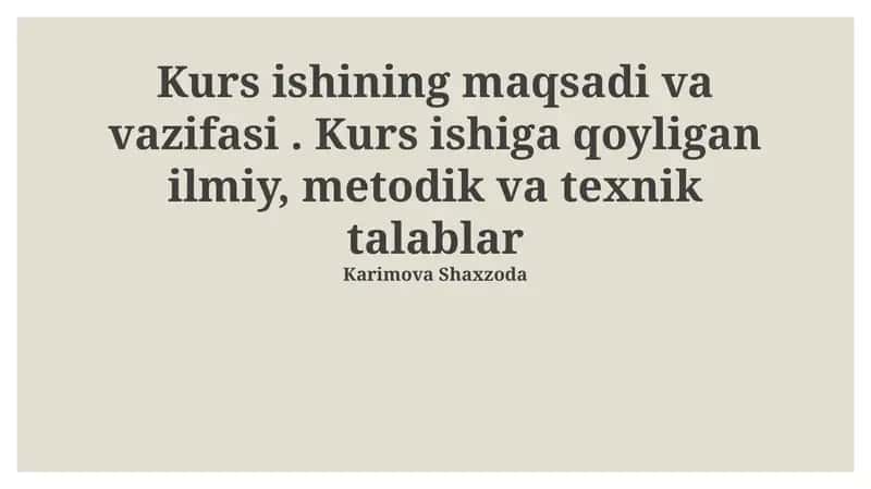 Kurs ishining maqsadi va vazifasi