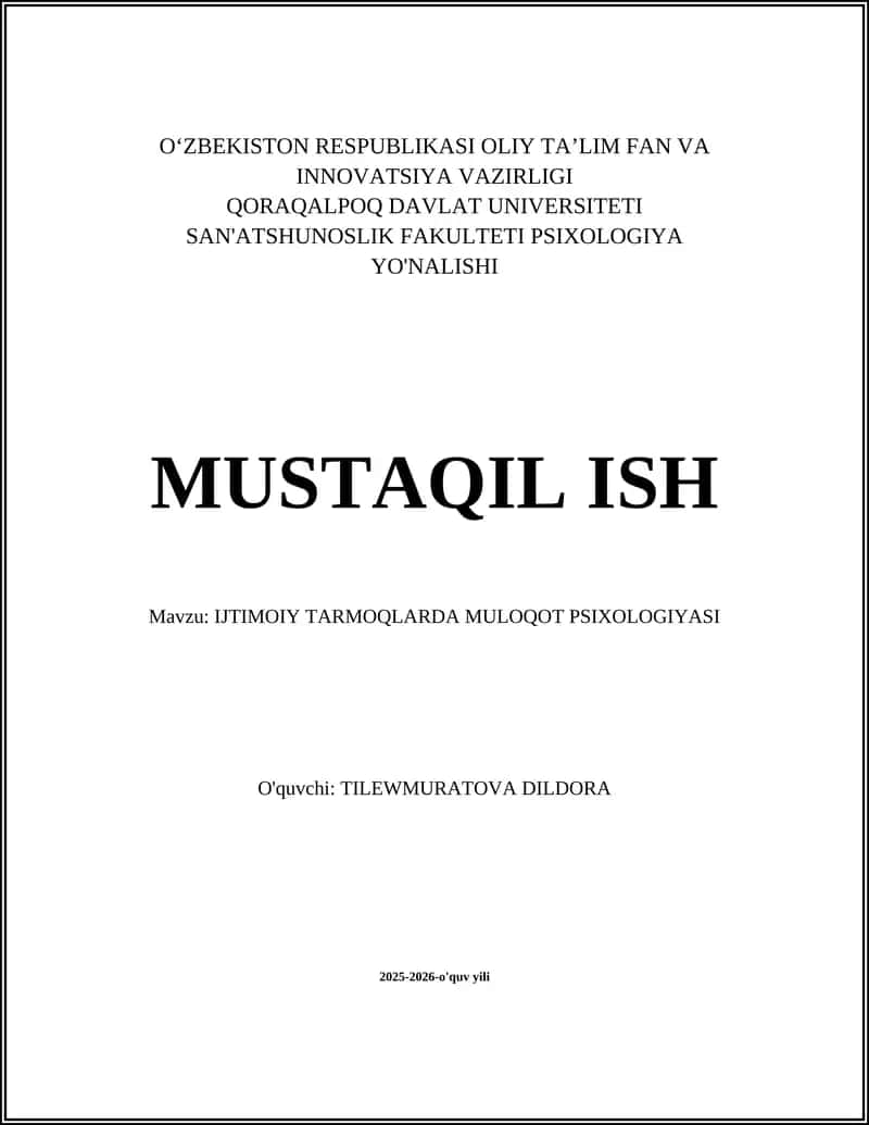 IJTIMOIY TARMOQLARDA MULOQOT PSIXOLOGIYASI