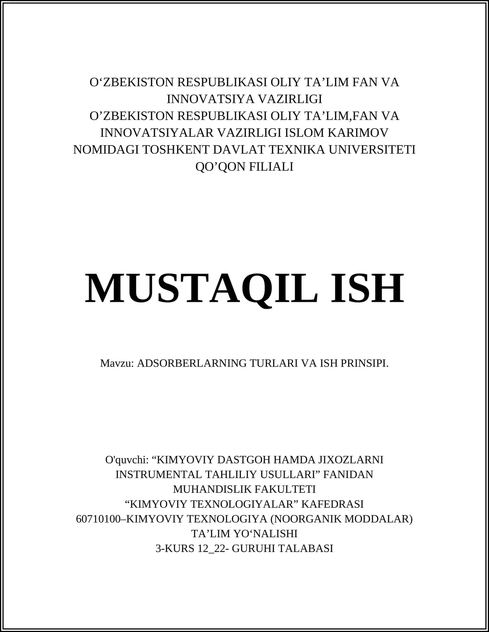 ADSORBERLARNING TURLARI VA ISH PRINSIPI
